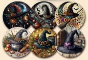 Magiczny Zestaw 6 Podkładek Drewnianych  10 cm | Halloween & Boho (6)