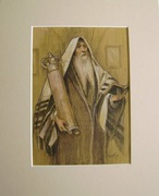 Judaica ŻYD Z TORĄ rysunek kredką 20x14cm + passe-partout 30x24cm