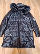 Kurtka zimowa na zamek cieplutka dwie kieszenie kaptur obszyty futerkiem 