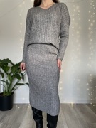 Szary zestaw komplet sweterek spódnica miękki sweter zima ciepły dzianinowy
