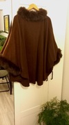Ponczo JayLey ,kaszmir 100% ,futerko z  lisa ,kolor czekolada ,na prezent