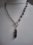 Naszyjnik handmade ze stali nierdzewnej z naturalnych kamieni ametyst
