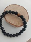 Męska bransoletka z czarnego kamienia naturalnego tygrysie około 18 cm dł
