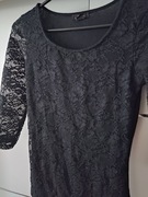 Amisu czarna bluzka koronkowe rękawy XS 34 