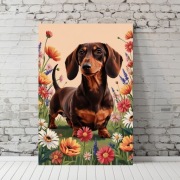 Plakat Jamnik wśród kwiatów A3 (30x40)