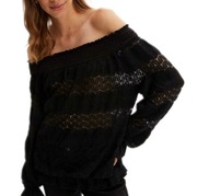 Czarna bluzka typu hiszpana r44/46 z ozdobnymi falbanami 