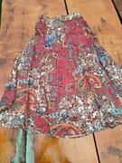 Nowa spódnica satynowa midi rozkloszowana we wzór Boho bordowa brązowa