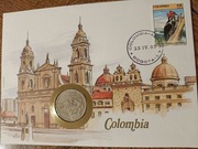 Koperta Numizmatyczna Columbia i moneta 10 peso 1981r.mosiadz