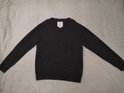 Szary grafitowy melanż wełniany sweter w serek Jasper Conran L jak nowy