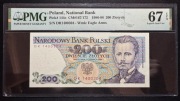 Banknot PRL 200 złotych 1986 r. Seria DR Stan PMG 67 EPQ Dąbrowski Mały PRL