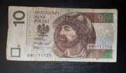 Banknot 10 złotych ciekawy numer BM1111135