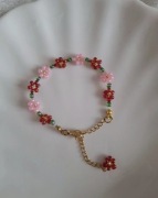 Bransoletka handmade różowe i zielone koraliki na wiosnę lato