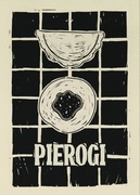 Plakat artystyczny autorski linoryt PIEROGI 50 x 70