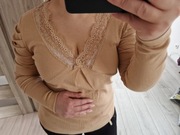 Bluzka prążek Myzem Size Plus beżowa