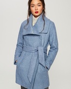 Reserved płaszcz S boucle niebieski piękny wiązany