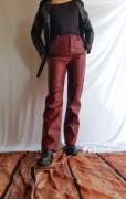 Spodnie Skórzane Damskie Bordowe z Wysokim Stanem xxs Heartbreak