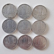 Komplet 9 monet 1 Pfennig NRD (1963, 1968, 1985, 1987) – Niemcy DDR.Auk 6.1