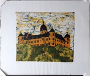 Oryginalny batik Rękodzieło Pejzaż Sygnowany Vintage 