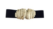 Pasek damski guma ELASTYCZNY  czarny złota klamra