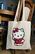 Torba płócienna do szkoły  zakupy z ręcznie wykonaną aplikacją Hello Kitty 