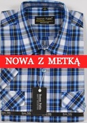 Koszula męska niebieska w kratkę na krótki rękaw kołnierzyk 40/41