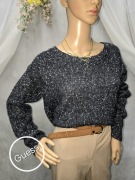 Krótki sweter ciemny  granatowy ze srebrną nitką oversize L Guess 