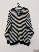 Sweter marynistyczny w paski z kapturem JP Collection bawełna oversize 