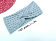 Opaska na głowę uszy, wełna Merino, niebiesko-zielona