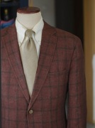 Lekka marynarka Barutti r52, wełna + len, czerwona krata windowpane