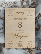 Drewniana kartka z kalendarza metryczka dziecka Prezent Personalizacja