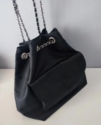 Plecak plecaczek nylonowy mały z łańcuszkiem i skórą elegancki typu worek