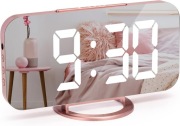 Zegar lustrzany elektroniczny z lusterkiem budzik różowe złoto glamour