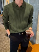 Sweter Męski Old Money Casual z Kołnierzykiem - Zielony S