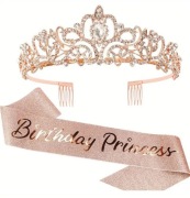 Szarfa korona na urodziny urodzinowy zestaw Birthday Princess 18 tka złota