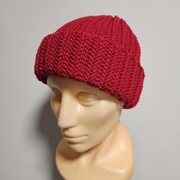Czapka zimowa handmade beanie wełna merino 100% czerwona