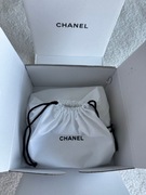 Chanel biały worek torba sakiewka bawełniany w pudełku czarne logo 21/21cm
