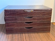 Duża szkatułka na biżuterię z lustrem – brąz krokodyl, 4 poziomy