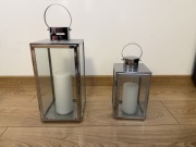 Latarnie lampiony świeczniki 32,22cm srebrne