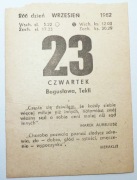 Kartka z kalendarza z 23.09.1982 r. Metryczka urodzin, itp. !! ORYGINALNA !