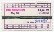 Bilet  ZKM  Szczecin - 05.1996,  41.40zł/414000zł