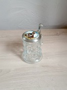 Kufel do piwa szklany z pokrywką metalową duży - idealny stan - XX wiek