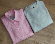 Zestaw:,,H&M" lniana koszula Premium + sweter jasny beż wełna w roz. S/36 