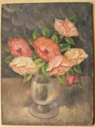 kwiaty RÓŻE W WAZONIE olej pilśń 1973r