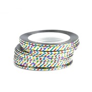 Tasiemki taśma ozdobna samoprzylepna do paznokci srebrna w paski