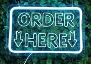 ZAMÓWIENIE TUTAJ NEON SZYLD LED ORDER HERE LOKAL UBER WOLT RESTAURACJA BAR