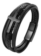 Męskie skórzane bransoletka z krzyżem czarna