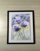 Obraz akwarela ręcznie malowany Maki niebieskie nowy 