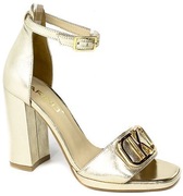 Złote sandały na słupku Karino nowe skóra nat