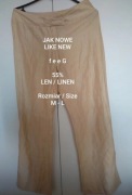 feeG Eleganckie damskie letnie spodnie lniane, 55% Len, Roz. M-L, Pas 72 cm