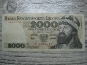 BANKNOT PRL 2000 ZŁOTYCH 1977 ROK SERIA C MIESZKO I CHROBRY
